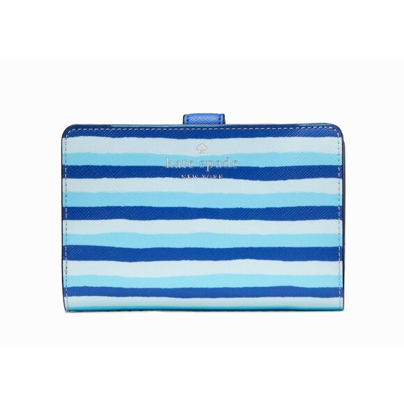 New Kate Spade Schuyler Wave Stripe Medium Compact Bifold Wallet Blue Multi - Picture 1 of 3